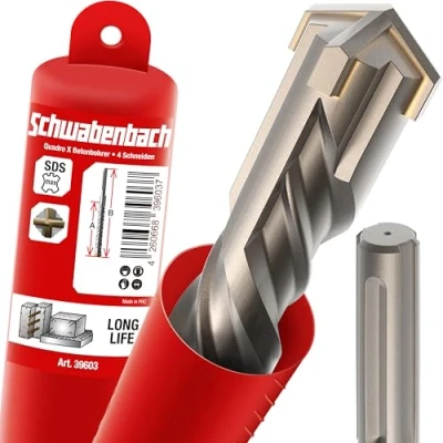 Afbeelding van SCHWABENBACH ® SDS Max Boor 25mm x 800 beton Precies en snel boren in Premium kwaliteit met hardmetalen tip Metselboor lang Geen haken wapeningsijzer 25x800mm