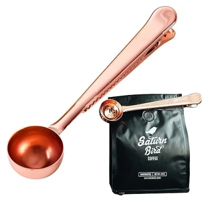 Afbeelding van MINGZE Roestvrij Staal Koffie Schepje Met Klem, Havermout Maatschepje Kitchen Accessoires Koffieschepje Lucht Dicht Afsluiten Schep Sluit Scheppen Afsluiter Melkpoeder Maatschep Thee Maatlepel (Rose goud)