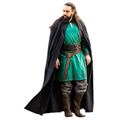 Afbeelding van Leonardo Carbone® Uniseks middeleeuwse cape Gunnar kleding dames en heren, mannen, hobbit kostuum, LARP, Viking, cosplay, Halloween, carnaval 100% katoen zwart