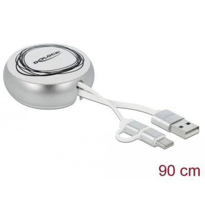 Afbeelding van Delock USB 2.0 2 in 1 Intrekbare kabel Type A naar Micro B en C™