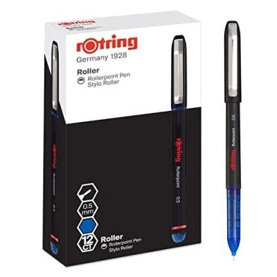 Afbeelding van rOtring rollerbalpen Naaldpunt (0,5 mm) rollerpunt voor schrijven met precisie Blauwe inkt 12 stuks