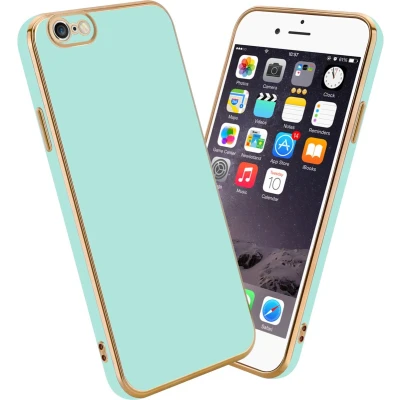 Afbeelding van Cadorabo Hoesje geschikt voor Apple iPhone 6 / 6S in Glossy Mintgroen Goud Beschermhoes Case Cover van flexibel TPU silicone en met camerabescherming