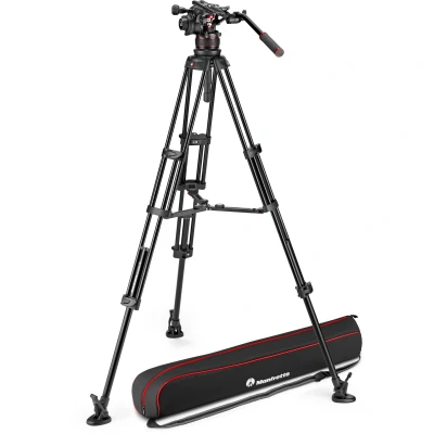 Afbeelding van Manfrotto Nitrotech 612 Vloeistofkop voor video opnamen met aluminium dubbele pootstatief, middenspreider DSLR, spiegelloze, en bioscoopcamerasystemen, 18 kg laadvermogen