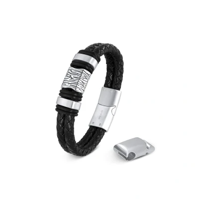 Afbeelding van iXXXi Men Leren Heren armband James Zilver Mat 21cm
