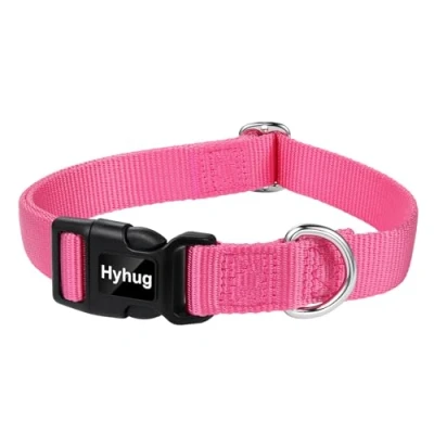 Afbeelding van Hyhug Huisdieren effen kleur klassieke reguliere zwaar belastbare basishalsband voor grote, middelgrote en kleine honden, unieke ontwerpaanpassing triglide dia (gesp) kan naamplaatje accessoires
