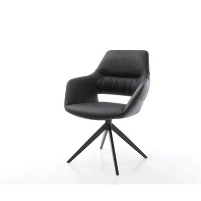 Afbeelding van DELIFE Draaistoel Yago Flex met armleuning echt leer zwart kruisframe breed 360 draaibaar rocker functie pocketveer kern