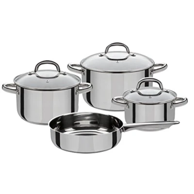 Afbeelding van GSW Stahlwaren GmbH Roestvrijstalen kookgerei, set met glazen deksel, zilver/helder, 4 delig