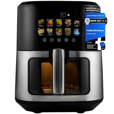 Afbeelding van ProfiCook PC FR 1286 H friteuse Enkel 6,5 l Vrijstaand 1700 W Heteluchtfriteuse Zwart, Roestvrijstaal