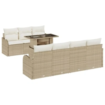 Afbeelding van vidaXL 8 delige tuin sofa set met kussens beige poly rattan, 2 zit rattan