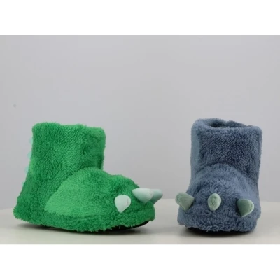 Afbeelding van Jongens dinosaurus fleece pantoffels zeer zachte groene huissloffen antislip maat 31