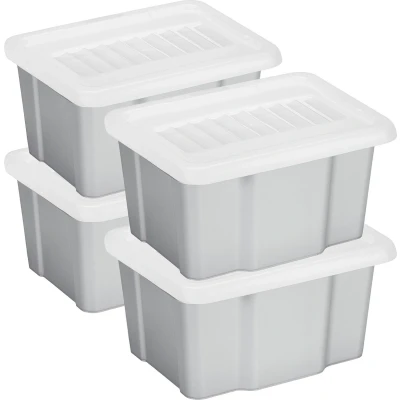 Afbeelding van Sunware 4x opslagbox kunststof 24 liter lichtgrijs 42 x 33 22 cm met deksel Opbergbox