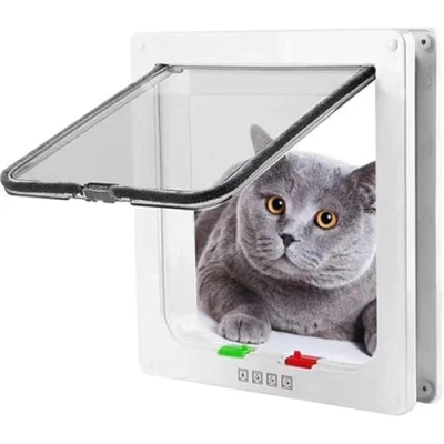 Afbeelding van PIQIUQIU Kattenklep, hondenklep, huisdierklep, 4 wegen, huisdierdeur, kattendeur, gemakkelijk te installeren, kattenflap, klep voor kat, kitten, kleine hond, 19,8 x 19 5,5 cm, wit