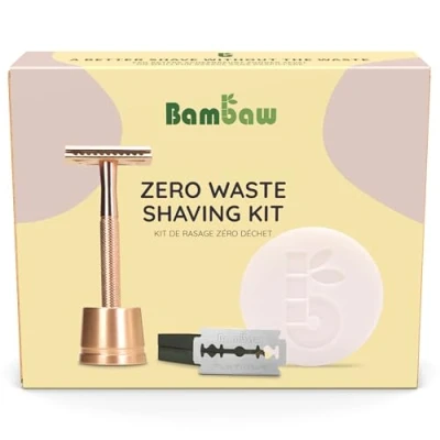 Afbeelding van Bambaw Duurzame scheerset voor vrouwen, inclusief 1 veiligheidsscheermes vrouwen met standaard, 10 mesjes &amp; scheerzeep abrikoos, milieuvriendelijke geschenkset