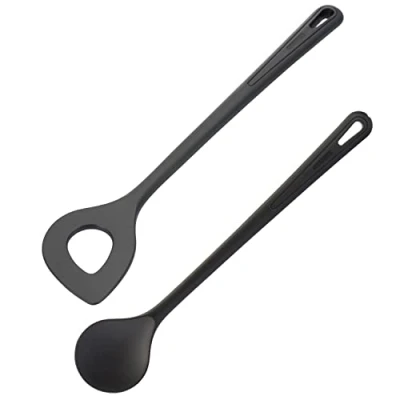 Afbeelding van Westmark puntige roerlepel met gat + roer /kooklepelset, 2 delig, hittebestendig tot 270 C, kunststof, Gentle Plus, zwart, 288722E9