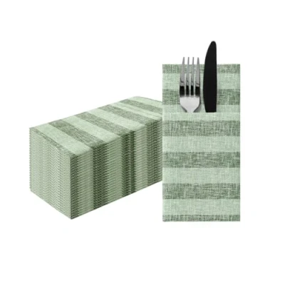 Afbeelding van PAW Airlaid Servetten (1/8 pocket) I 25 Stuks Bruiloft en Verjaardag Decoratie Ideaal voor Bruiloften, Communies, Recepties Elegant Tafeldecoratie Kleur: Linnen Strepen (groen)