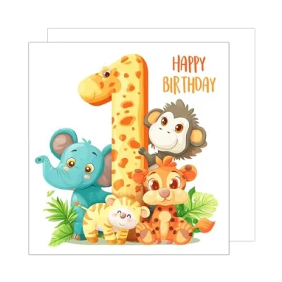 Afbeelding van Edition Seidel Premium vierkante wenskaart voor 1e verjaardag met envelop. Verjaardagskaart Happy Birthday bilet dier kaart kind meisje jongen (GQ193 SW024)