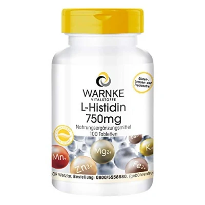 Afbeelding van L Histidine 750mg hoge dosering &amp; veganistisch Aminozuur 100 tabletten Warnke Vitalstoffe Duitse apothekerskwalitei