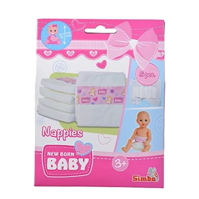 Afbeelding van Simba 105560019 New Born babyluiers, 5 stuks, voor poppen met een grootte van 38 43 cm, poppenaccessoires, poppenluiers, vanaf 3 jaar