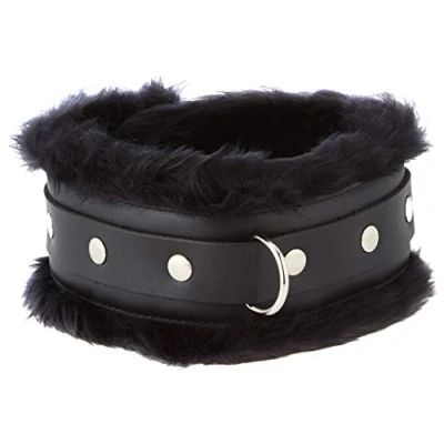 Afbeelding van Rimba Bondage Play Collar leer breed en gevoerd met kunstbont zwart S/M