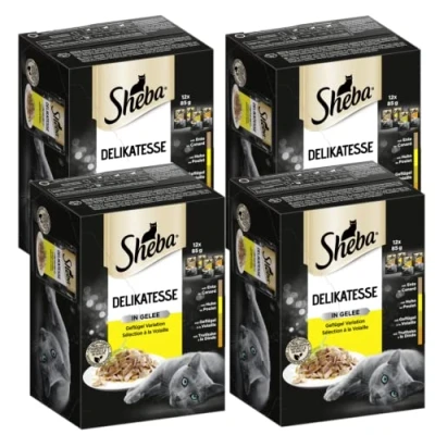 Afbeelding van Sheba katten natvoer delicatesse in gelei, 48 sachets, 12x85g (pak van 4) natvoer, gevogelte variatie met eend, kip, en kalkoen