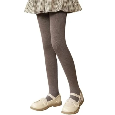 Afbeelding van LOLANTA Meisjes Winter Panty Dikke Fleece Gevoerde Rekbare Zachte Schooluniform, L, Bruin geribbeld