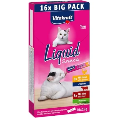 Afbeelding van Vitakraft Vloeibare snack voor katten, multipack, romige textuur met hartig rund en verteerbare kip, 1 verpakking (16 x 15 g)