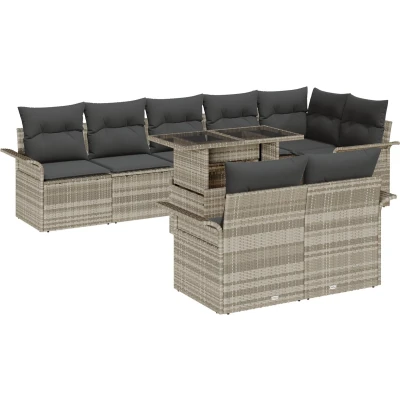 Afbeelding van vidaXL 9 delige Tuinsofa Set met Kussens Lichtgrijze Poly Rattan