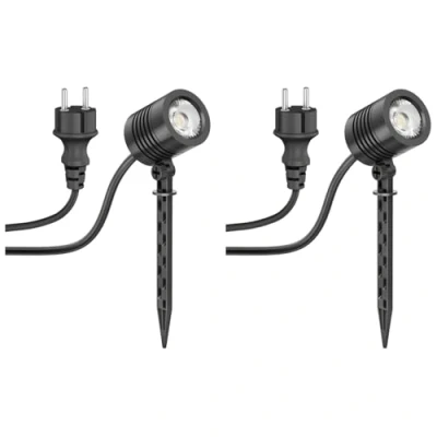 Afbeelding van ledscom.de 2 stuks Kleine LED tuinspot met grondspies TARL voor buiten, IP65, stekker, zwart, 4,3 W, 340lm, warm wit