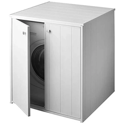 Afbeelding van NEGRARI Wasmachinehoes XXL AM5013P van pvc, universeel, vochtbestendig, deuren met magneetsluiting, complete montageset, 71 x 77 93,5 (l b h), wit