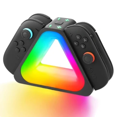 Afbeelding van Oplaadstation compatibel met Switch 2 voor Joycon en OLED model, NS2 laadstation 7 RGB lampen, 4 in 1 controller station type C kabel