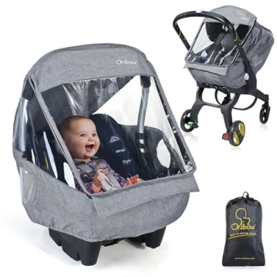 Afbeelding van Orzbow Universele regenbescherming voor groep 0+ (Maxi Cosi/Cybex/Romein), autostoel met tas, centraal raam, afdekking de handgreep, zijnet (lichtgrijs)