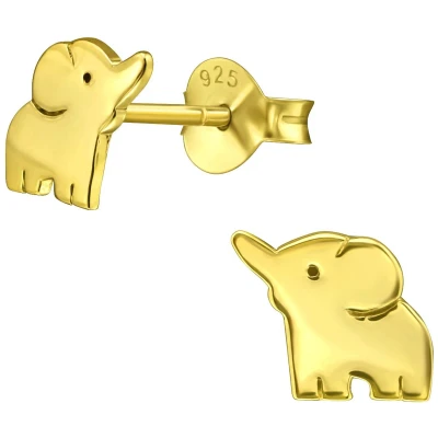 Afbeelding van JoyS Zilveren olifant oorbellen 8 mm massief oorknoppen 14k goudplating kinderoorbellen