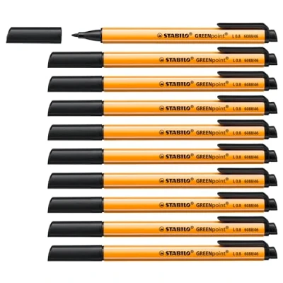 Afbeelding van STABILO Fineliner GREENpoint 0,8 mm, zwart (doos 10 stuks)