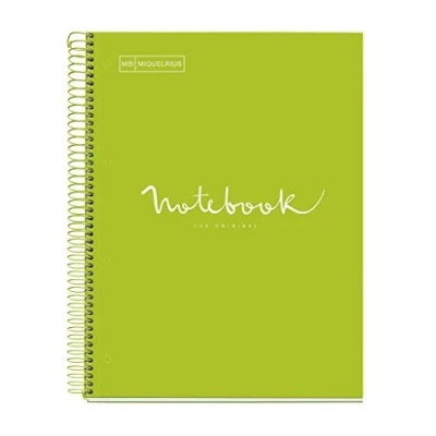 Afbeelding van Miquelrius notitieboek A4 Notebook Emotions, 120 pagina&#039;s 90 g/m², Raster 5 mm, Gekleurde strepen, Micro geperforeerde spiraal, Extra stijve kaft, 4 perforaties, Kalkgroen