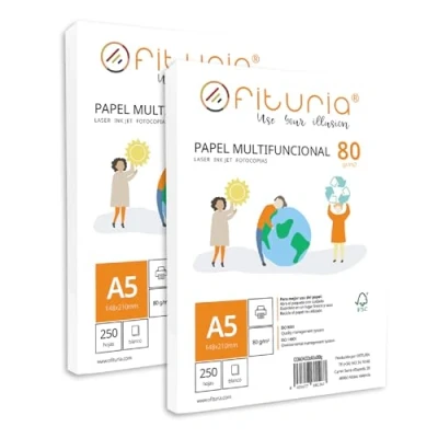 Afbeelding van Verpakking met 80 g A5 vellen, 500 wit multifunctioneel papier voor school en laboratoria, ideaal laserprinters, inkjetprinters of kopieerapparaten Ofituria
