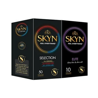 Afbeelding van SKYN Selection condooms Pack van 50 &amp; Elite 10/Skynfeel Latex vrije condooms, 10 x origineel, intens gevoel, extra glijmiddel, normale maat ultradunne