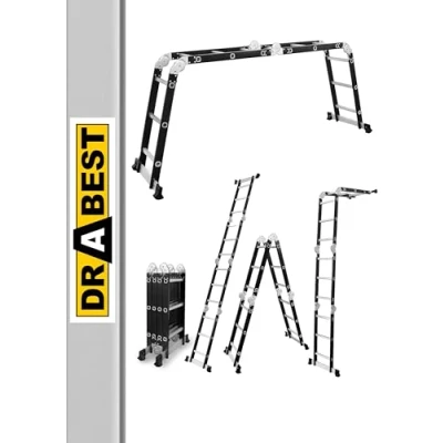 Afbeelding van DRABEST multifunctionele scharnierladder 4 x 3 treden solide constructie aluminium + staal maximale belasting 125 kg 0,32 0,98 0,25 m