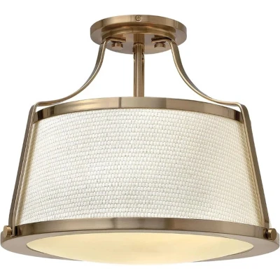 Afbeelding van Hinkley LED Plafondlamp Charlotte 3X E27 Max 60W Dimbaar Brushed Caramel, Linen Shade