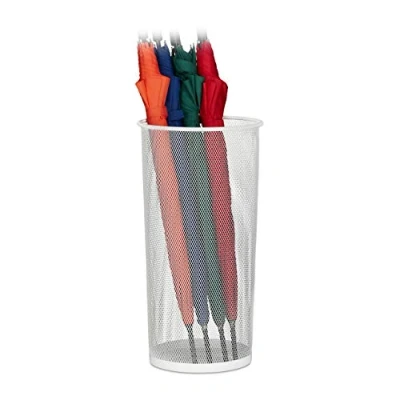 Afbeelding van Relaxdays paraplubak, voor paraplu‘s &amp; wandelstokken, rond, metaal, gaas, parapluhouder, HxD: 49,5 x 26 cm, wit