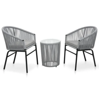 Afbeelding van 3 delige Bistroset met kussens PE rattan grijs
