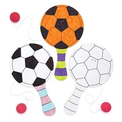Afbeelding van Baker Ross paddleballracket &quot;voetbal&quot; om in te kleuren (5 stuks) perfect als kleine partyverrassing voor kinderen en spelen