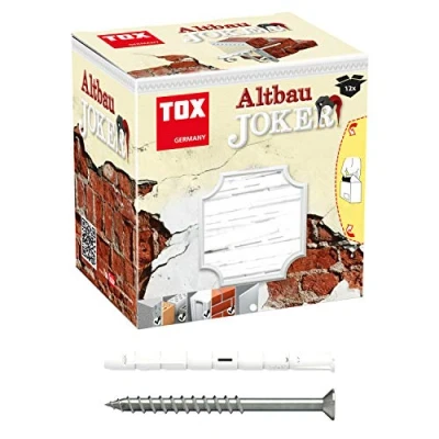 Afbeelding van TOX Multifunctionele spreidpluggen oude bouwjoker 8 x 90 mm + schroef, speciale pluggen voor bouw, veilige bevestiging in kruimelige en poreuze bouwmaterialen, voorsteekmontage, 12 stuks doos,