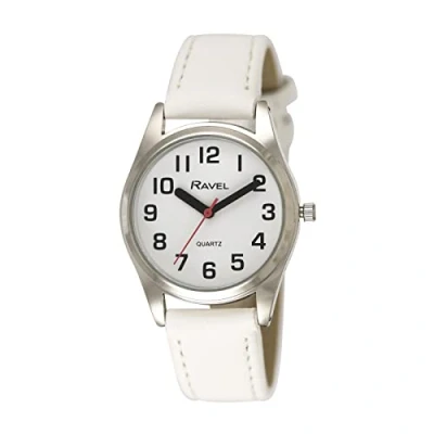 Afbeelding van Ravel Dames super gewaagd zicht hulp horloge met grote getallen (27mm) wit/zilverkleurig/witte wijzerplaat