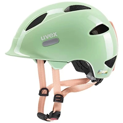 Afbeelding van uvex oyo lichte fietshelm voor kinderen individueel passysteem uitbreidbaar met led licht mint peach 45 50 cm