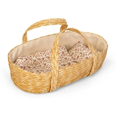 Afbeelding van Mamamemo Rieten Poppen Reiswieg/Mozes Mandje incl. Bedsetje 50 cm.