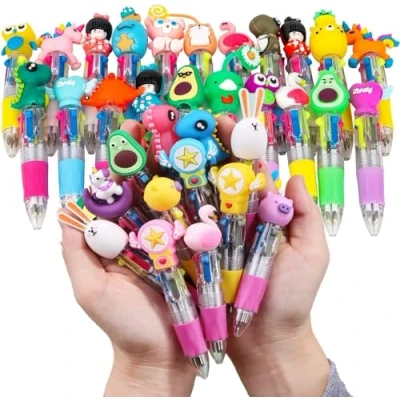 Afbeelding van KAHEIGN 32 stuks balpennen 4 in 1 veelkleurige balpen, 10 cm mini kleuren cartoon balpen met intrekbare pen, 0,7 mm vullingen, schattige dierenbalpen voor kantoor, schoolbenodigdheden