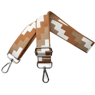 Afbeelding van Zadelriemen om te wisselen, verstelbare schouderriem voor tassen, tasriem, breed 3,8 cm, met zilveren karabijnhaak dames, draagriem, schoudertas en handtassen, bruin/wit, J10