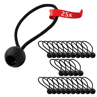 Afbeelding van ECENCE 25x spanrubbers, dekzeilspanner set, expanderlussen met kunststof kogel, tentrubbers voor dekzeilen, paviljoenen, tenten, sterke spankracht Zwart