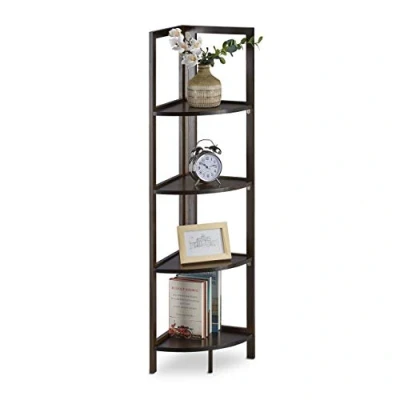 Afbeelding van Relaxdays bamboe hoekkast met 4 planken, inklapbaar, staand rek, badkamer, keuken of woonkamer,120x28x28 cm, donkerbruin