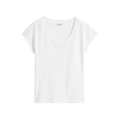 Afbeelding van Marc O&#039;Polo Overcut Sleeves DEEP Round NECK Tshirt basic, Dames, Maat: Small, White